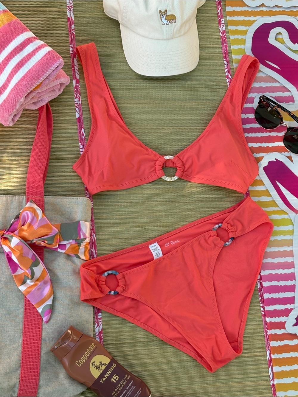 Aerie Coral Ring-Detail Bikini Set